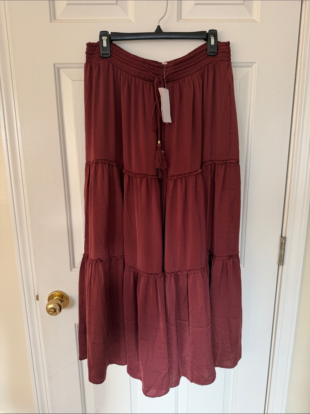 Philosophy Wine Red Tiered Maxi Skirt